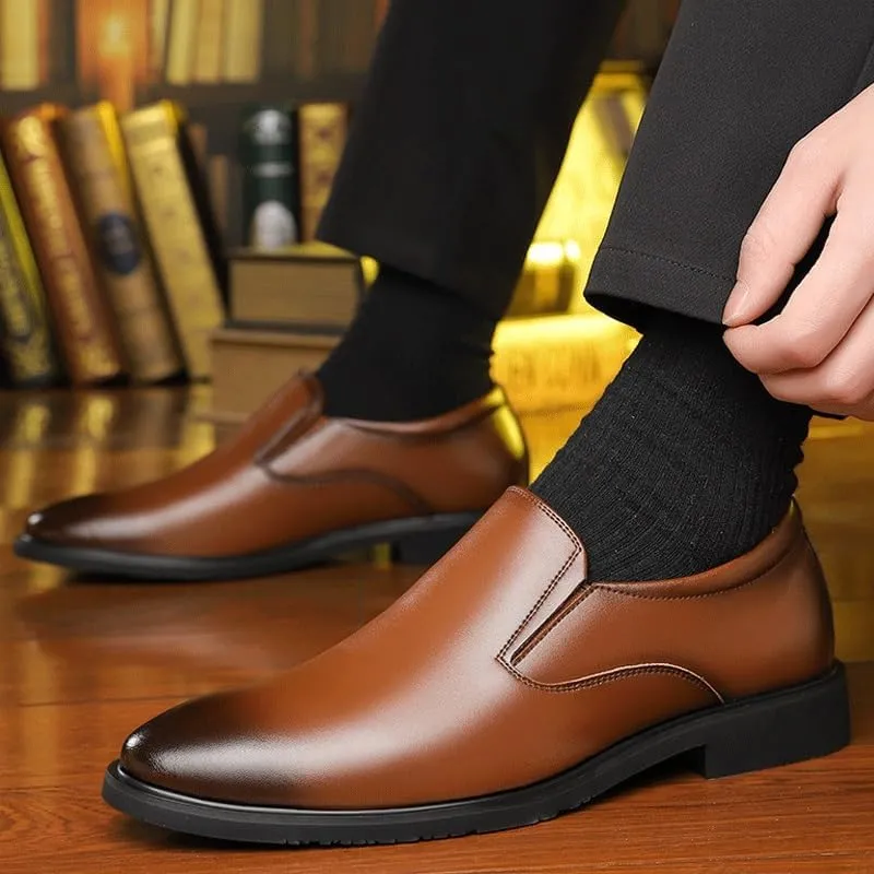 Men's Genuine Leather Platform Slip-On Oxfords Mens Business Casual Loafers Patent Leather Formal Oxford Slip On Dress Shoes