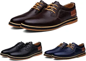 Mens Hand-stitched Leather Oxfords Business Dress Shoes,Classic Retro LowTop Casual Lace Up Lightweight Sneaker