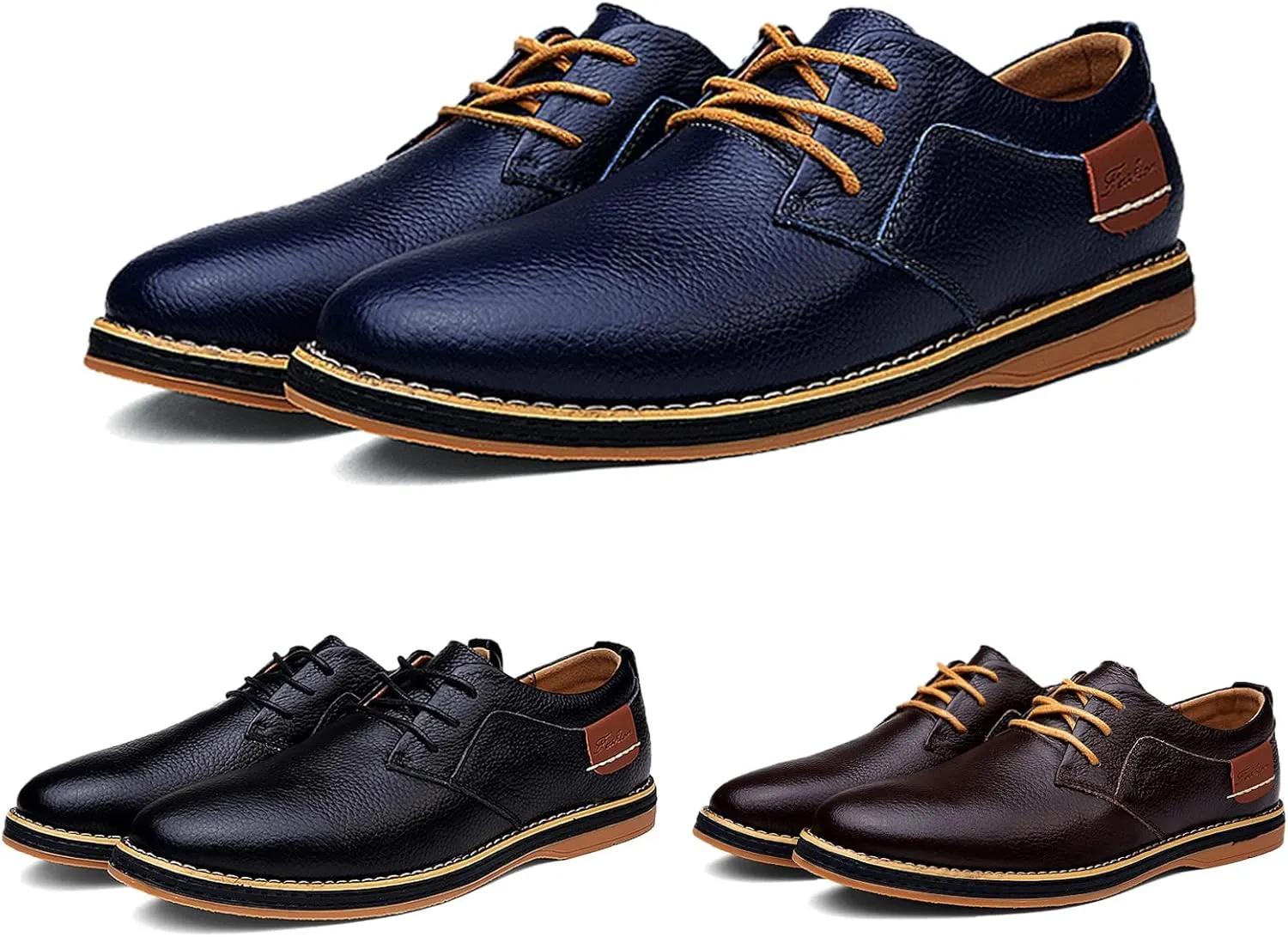 Mens Hand-stitched Leather Oxfords Business Dress Shoes,Classic Retro LowTop Casual Lace Up Lightweight Sneaker