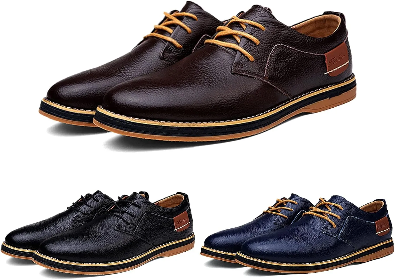 Mens Hand-stitched Leather Oxfords Business Dress Shoes,Classic Retro LowTop Casual Lace Up Lightweight Sneaker