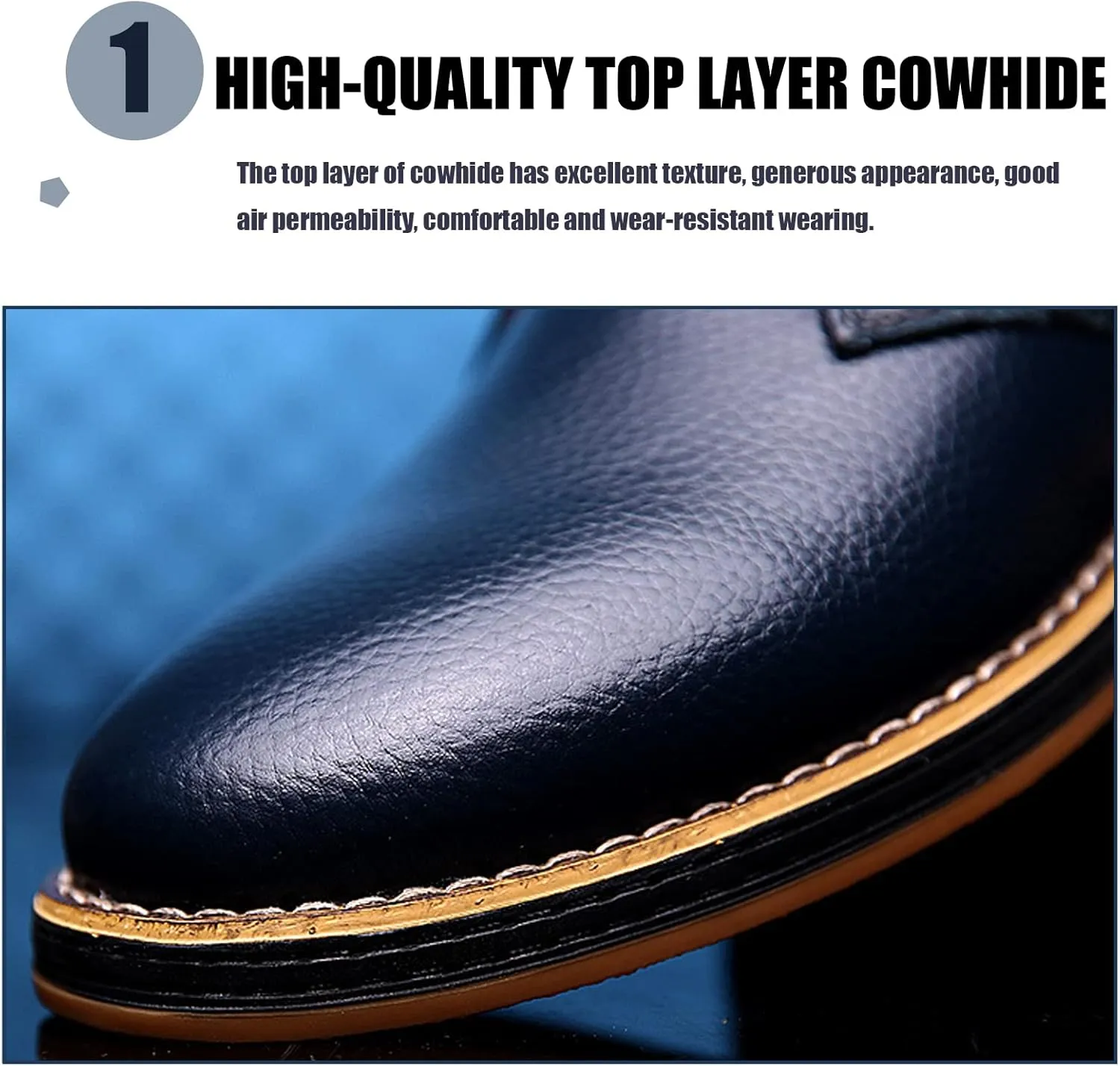 Mens Hand-stitched Leather Oxfords Business Dress Shoes,Classic Retro LowTop Casual Lace Up Lightweight Sneaker