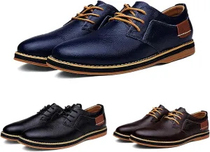 Mens Hand-stitched Leather Oxfords Business Dress Shoes,Classic Retro LowTop Casual Lace Up Lightweight Sneaker