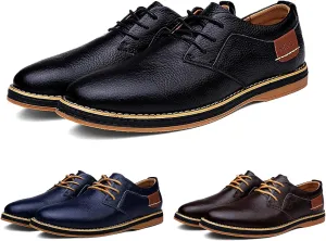 Mens Hand-stitched Leather Oxfords Business Dress Shoes,Classic Retro LowTop Casual Lace Up Lightweight Sneaker