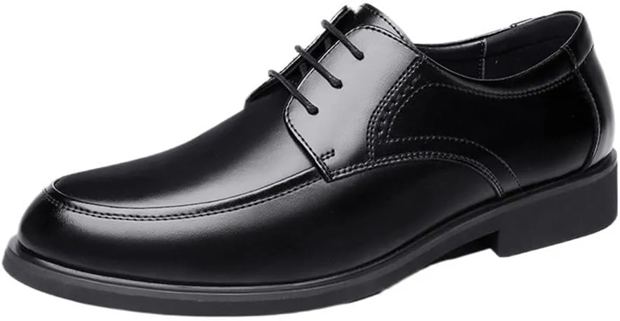 Mens Leather Dress Shoes Business Formal Breathable Round Toe Casual Social Lace Up Comfortable Genuine Leather Shoes