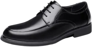 Mens Leather Dress Shoes Business Formal Breathable Round Toe Casual Social Lace Up Comfortable Genuine Leather Shoes