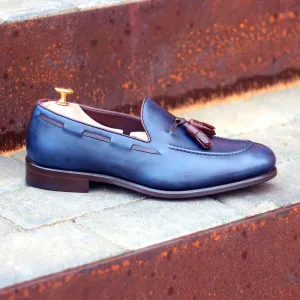 Men's Loafer Leather Shoes Wide Plus Size Dark Brown Blue 1779
