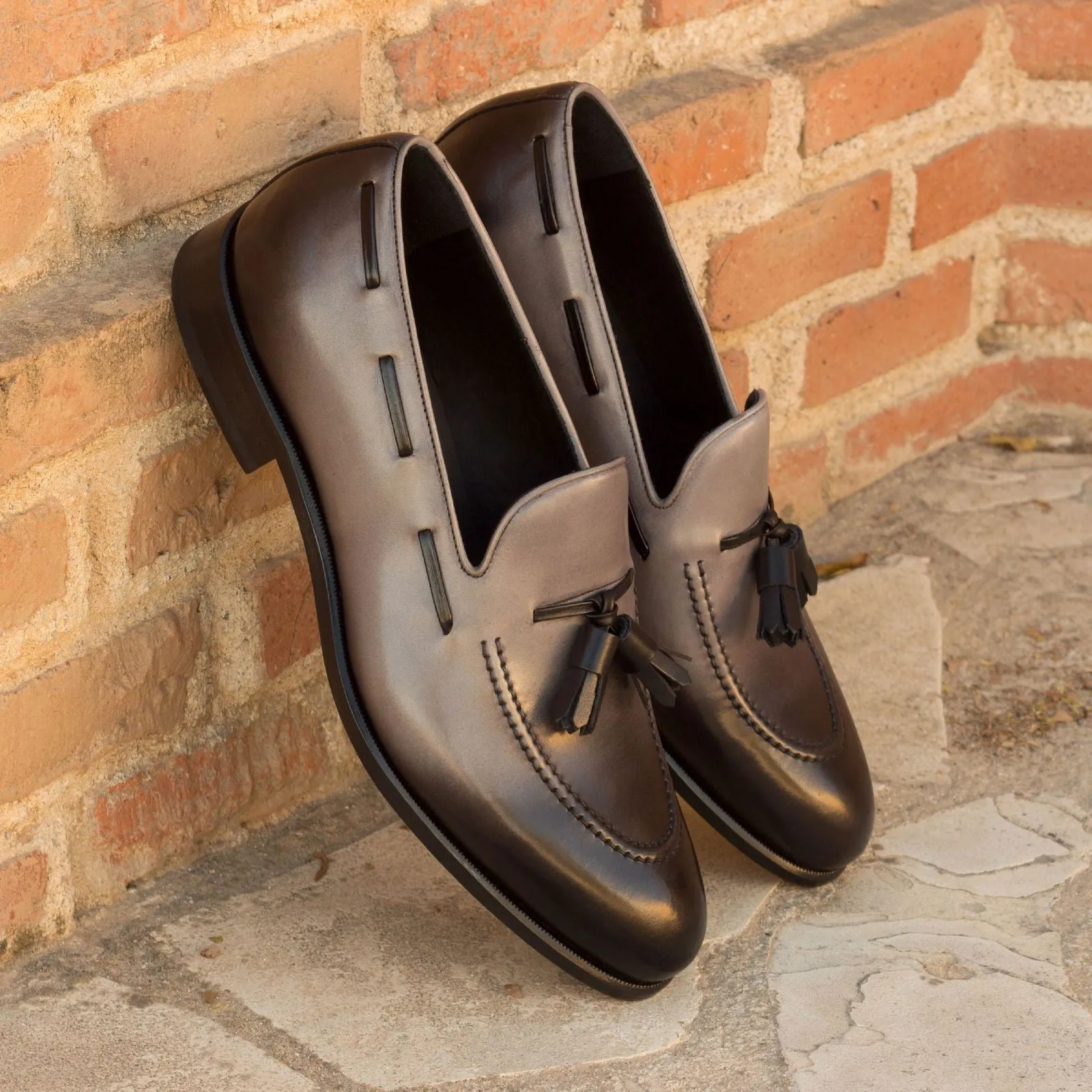 Men's Loafer Leather Shoes Wide Plus Size Grey Black 2445