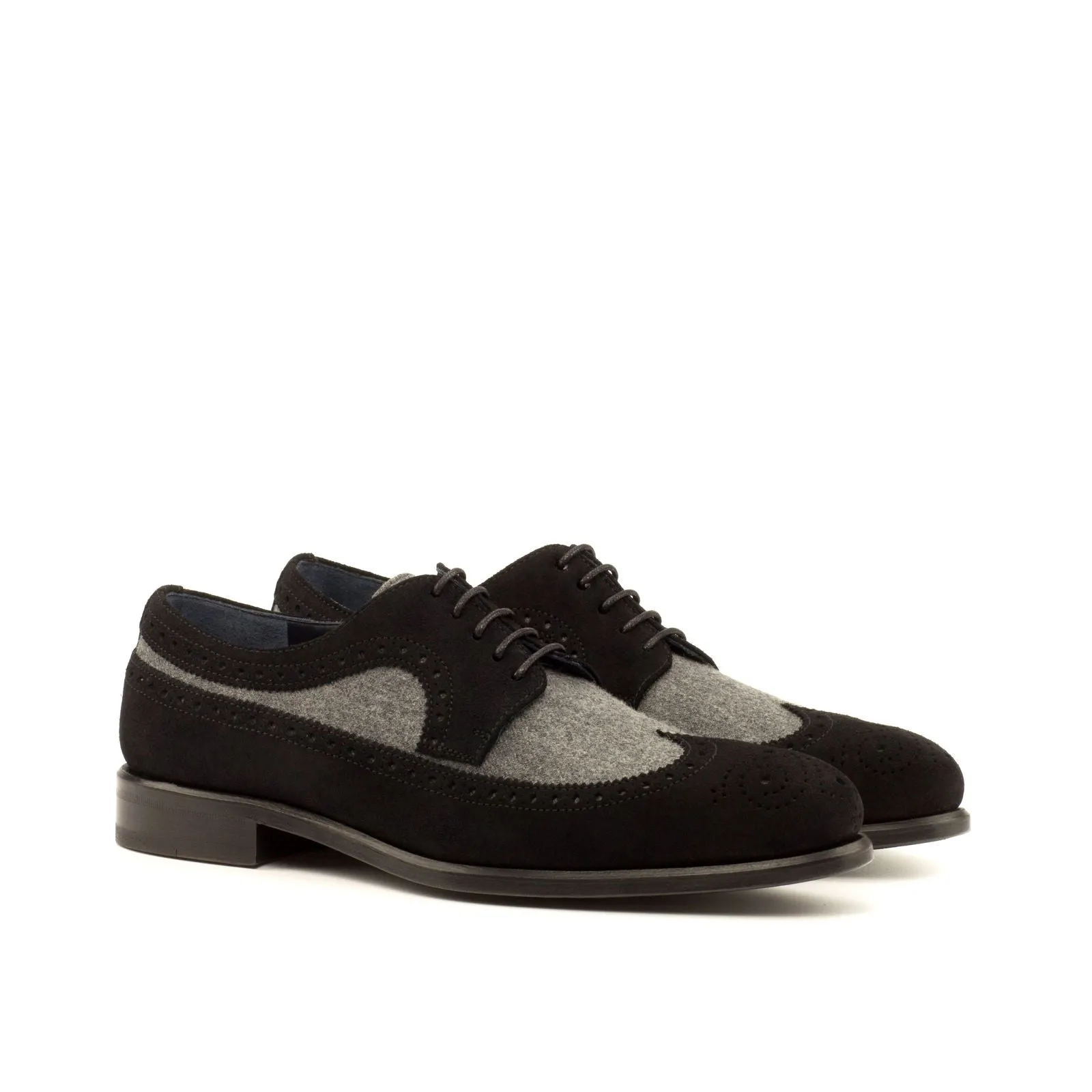 Men's Longwing Blucher Leather Shoes Wide Plus Size Grey Black 3647