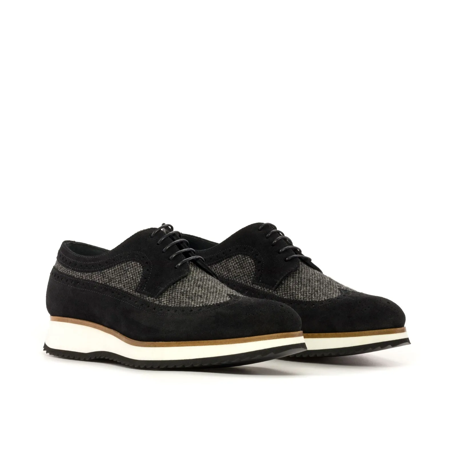 Men's Longwing Blucher Leather Shoes Wide Plus Size Grey Black 5307