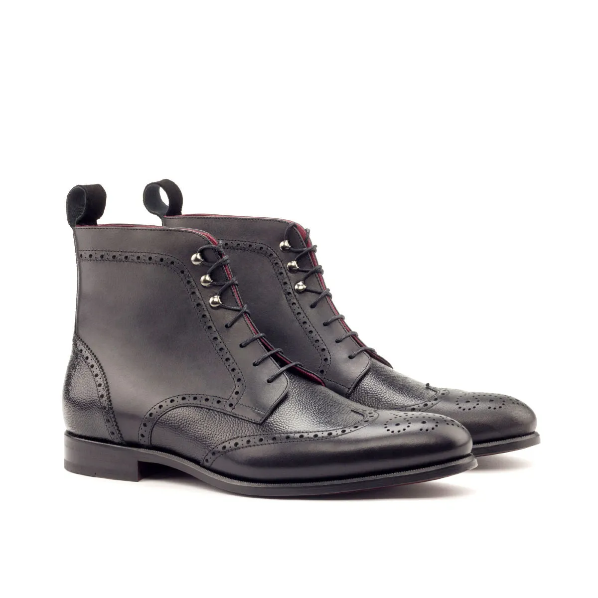 Men's Military Brogue Leather Boots Wide Plus Size Black 2724
