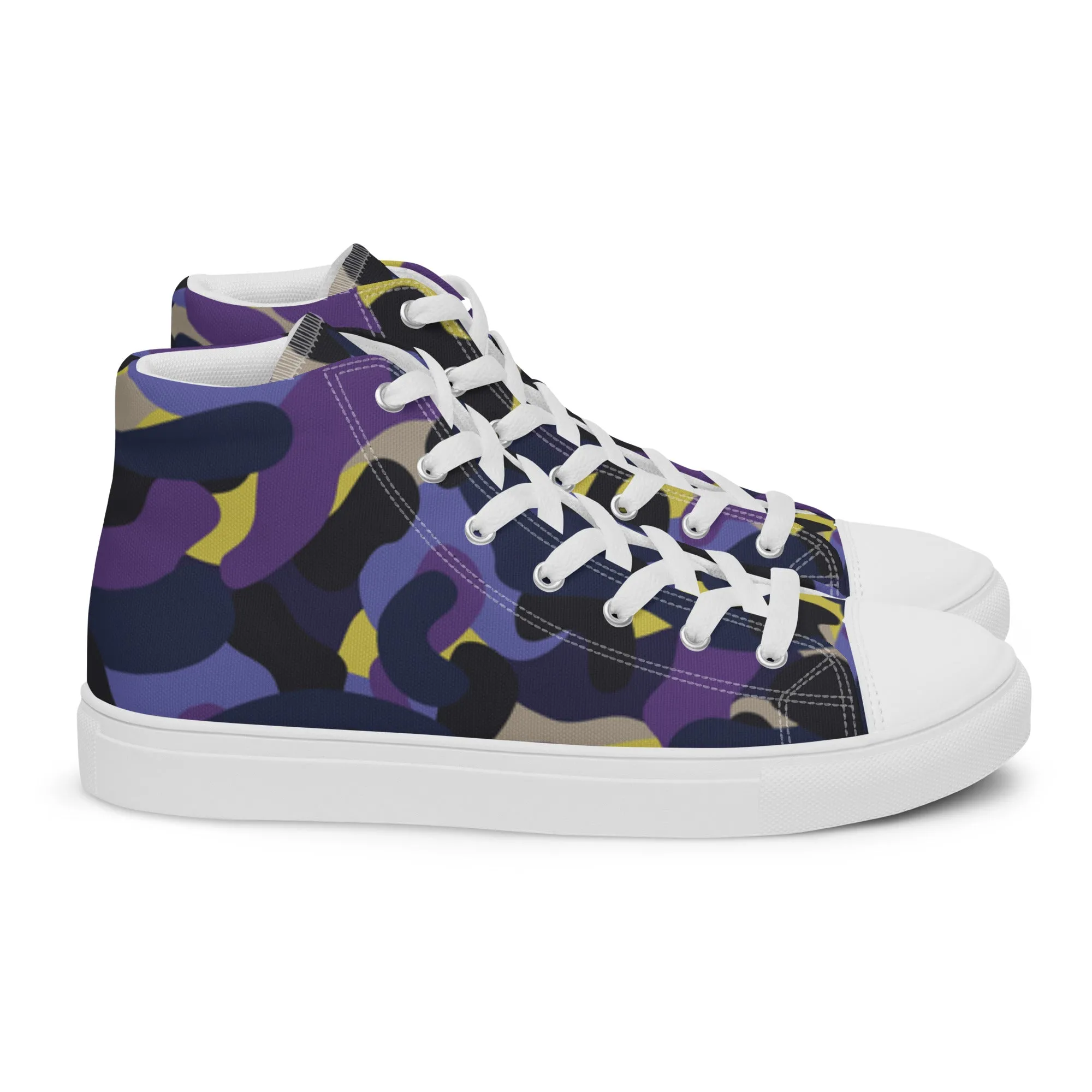 Men’s Purple Blue Black Camo high top canvas shoes