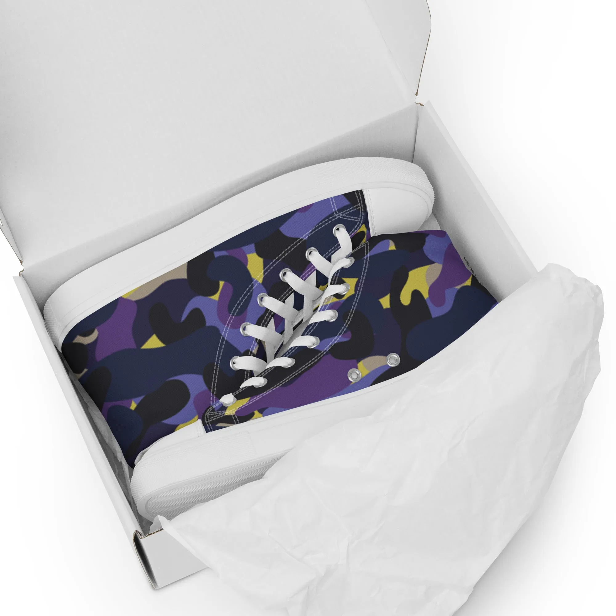 Men’s Purple Blue Black Camo high top canvas shoes