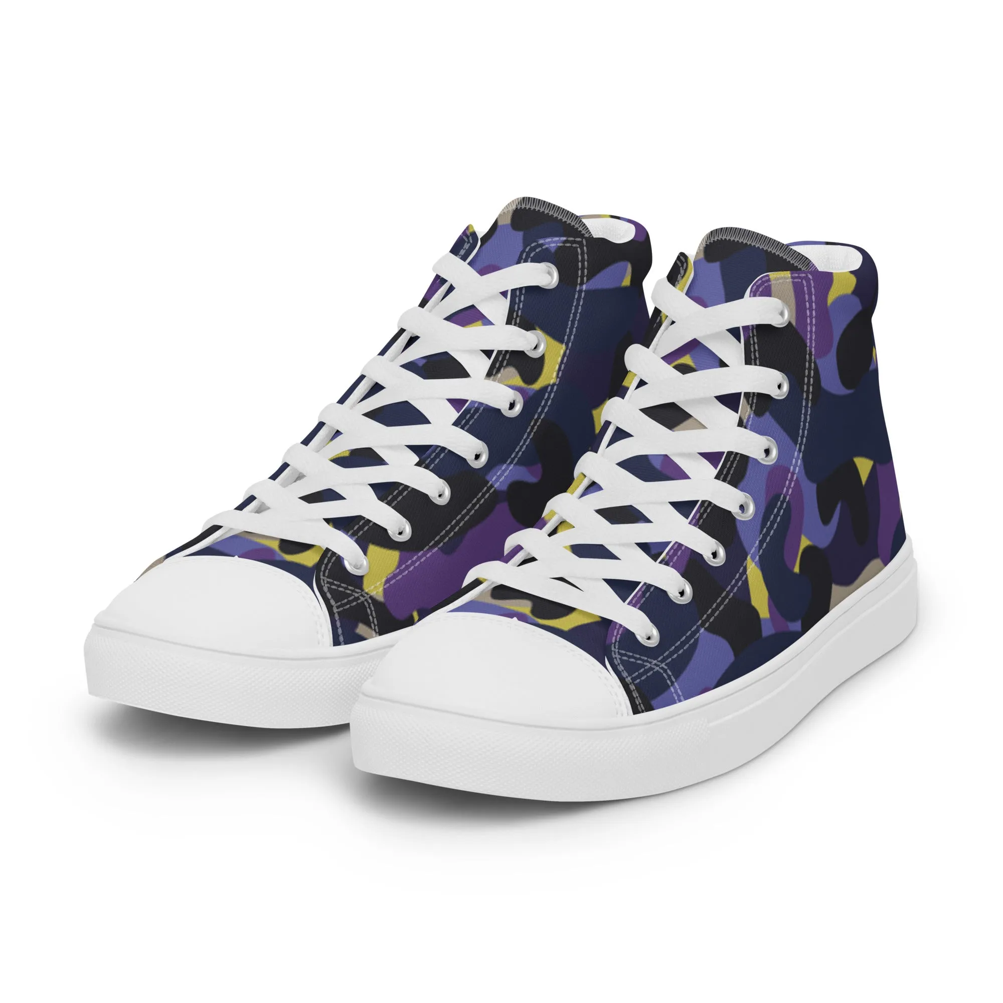 Men’s Purple Blue Black Camo high top canvas shoes