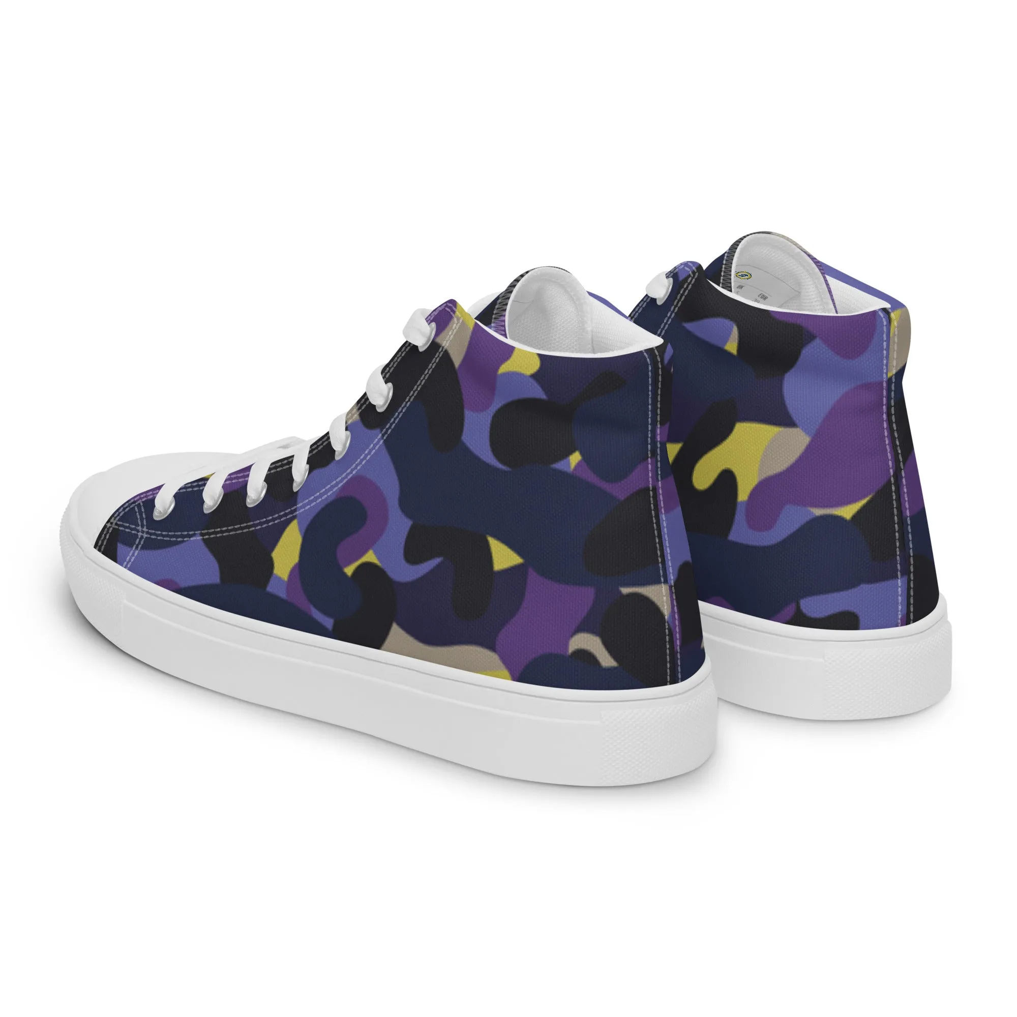 Men’s Purple Blue Black Camo high top canvas shoes