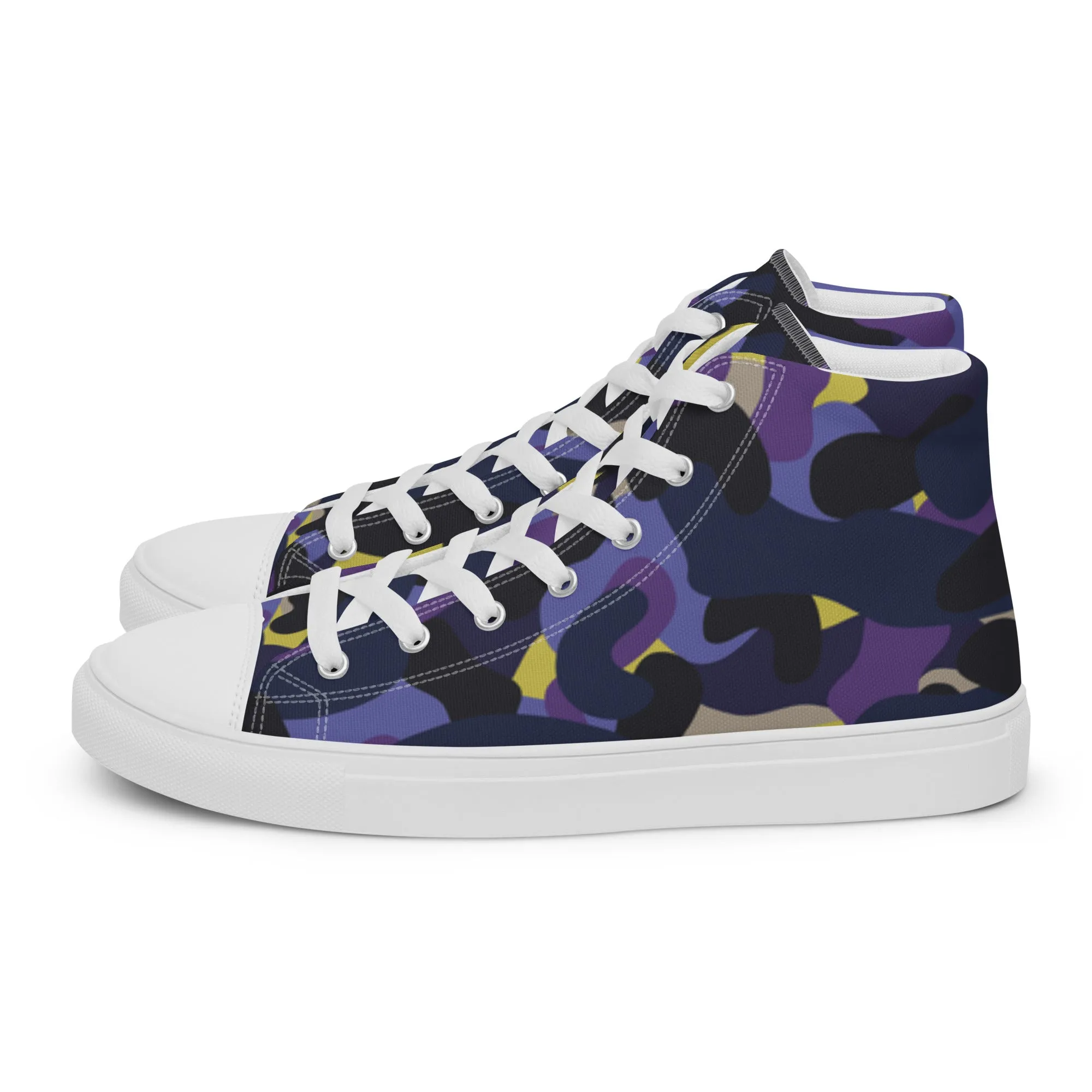 Men’s Purple Blue Black Camo high top canvas shoes