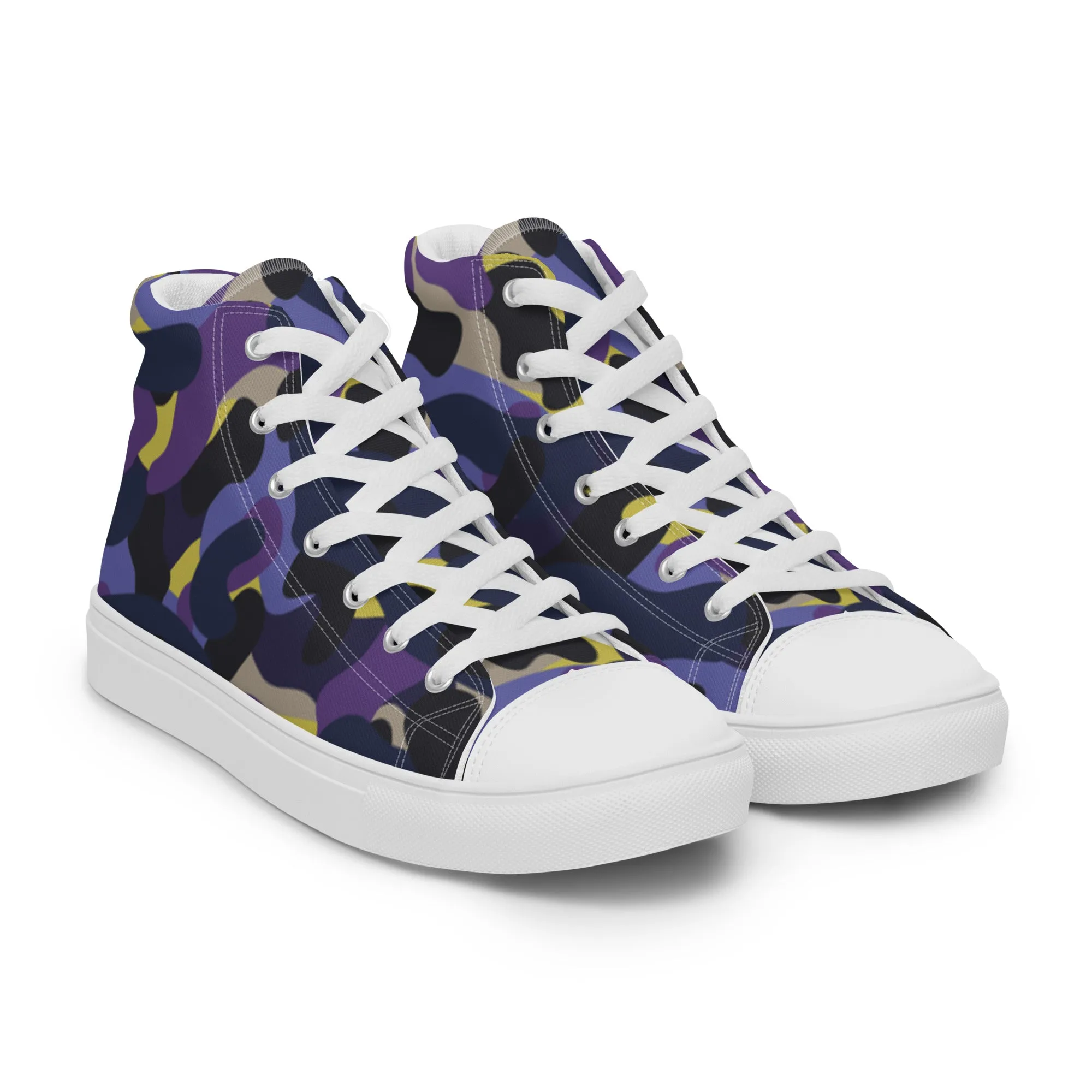 Men’s Purple Blue Black Camo high top canvas shoes