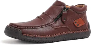 Men's Shoes Loafers Casual Driving Leather Slip Walking Boots Lightweight Ankle Fashion Comfortable Rubber Hand-Stitched