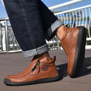 Men's Shoes Loafers Casual Driving Leather Slip Walking Boots Lightweight Ankle Fashion Comfortable Rubber Hand-Stitched