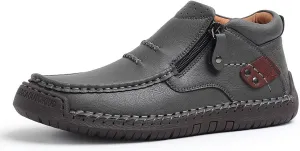 Men's Shoes Loafers Casual Driving Leather Slip Walking Boots Lightweight Ankle Fashion Comfortable Rubber Hand-Stitched