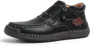 Men's Shoes Loafers Casual Driving Leather Slip Walking Boots Lightweight Ankle Fashion Comfortable Rubber Hand-Stitched