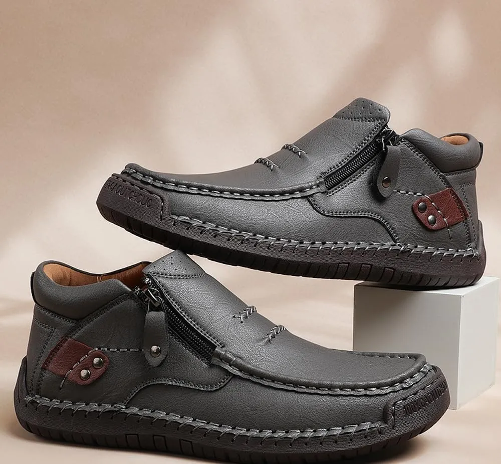 Men's Shoes Loafers Casual Driving Leather Slip Walking Boots Lightweight Ankle Fashion Comfortable Rubber Hand-Stitched