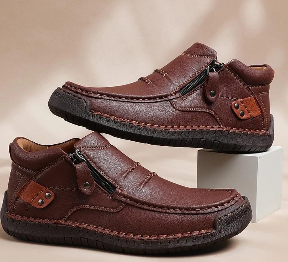 Men's Shoes Loafers Casual Driving Leather Slip Walking Boots Lightweight Ankle Fashion Comfortable Rubber Hand-Stitched