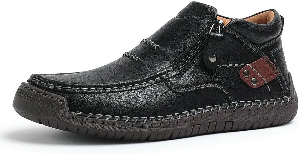 Men's Shoes Loafers Casual Driving Leather Slip Walking Boots Lightweight Ankle Fashion Comfortable Rubber Hand-Stitched