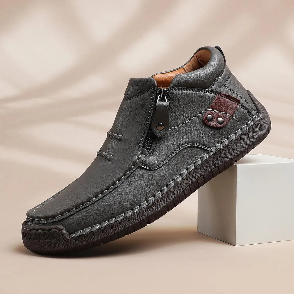 Men's Shoes Loafers Casual Driving Leather Slip Walking Boots Lightweight Ankle Fashion Comfortable Rubber Hand-Stitched