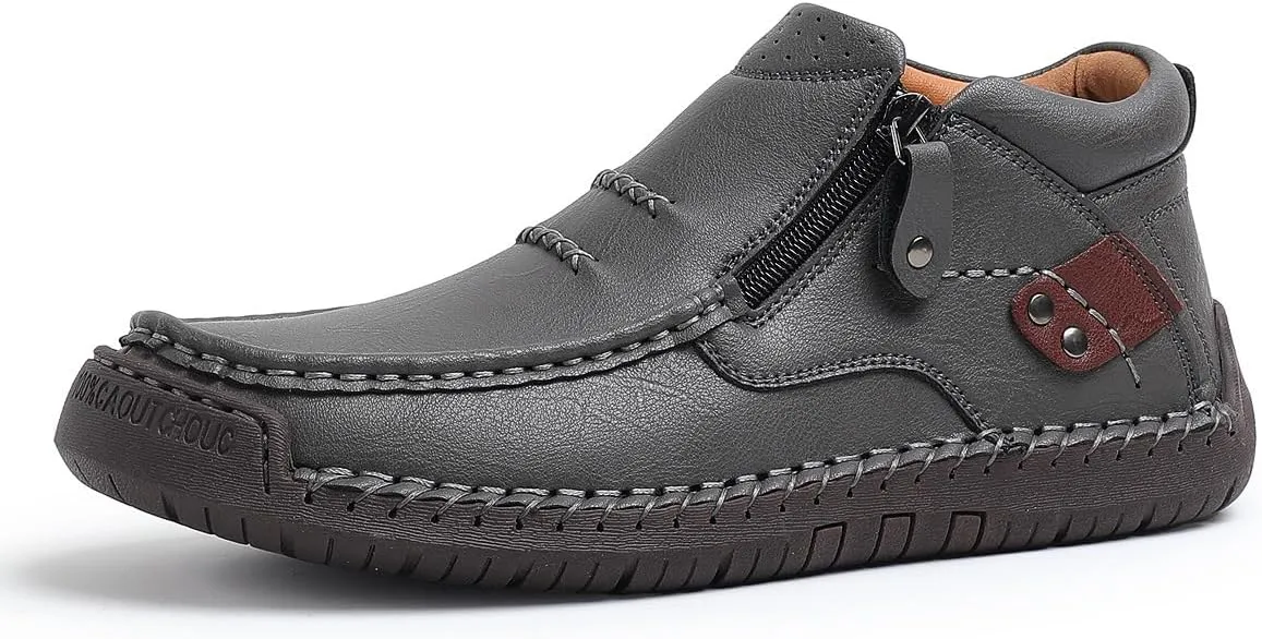 Men's Shoes Loafers Casual Driving Leather Slip Walking Boots Lightweight Ankle Fashion Comfortable Rubber Hand-Stitched