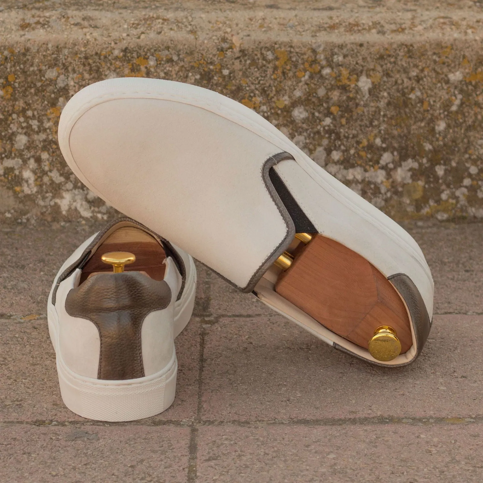 Men's Slip On Leather Shoes Wide Plus Size White 3411