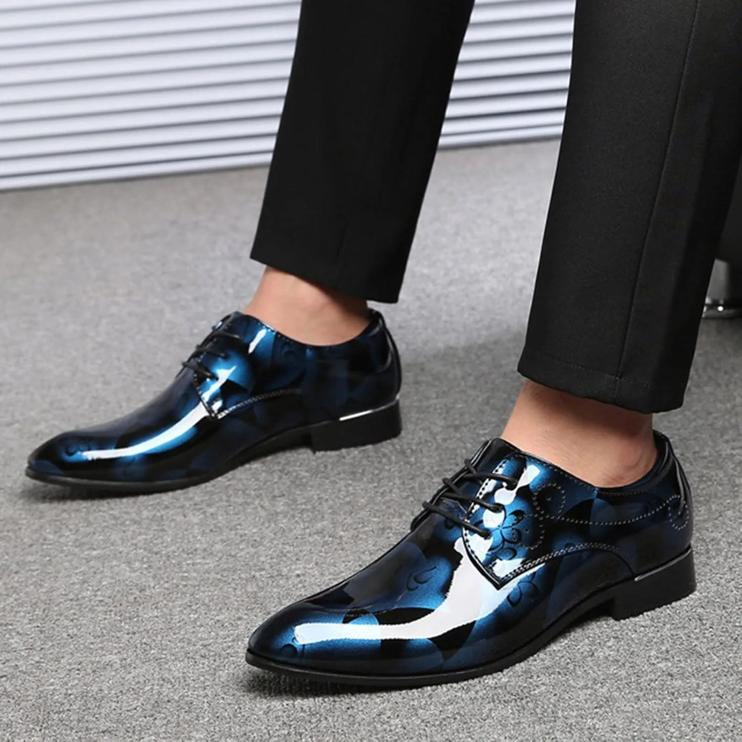 Mens Slip on Shoes Wide Leather Classical Style Shoes for Men Slip On PU Leather Low Rubber Sole Block Heel Work Leather Casual Mens Shoes Wide (Blue, 13.5)