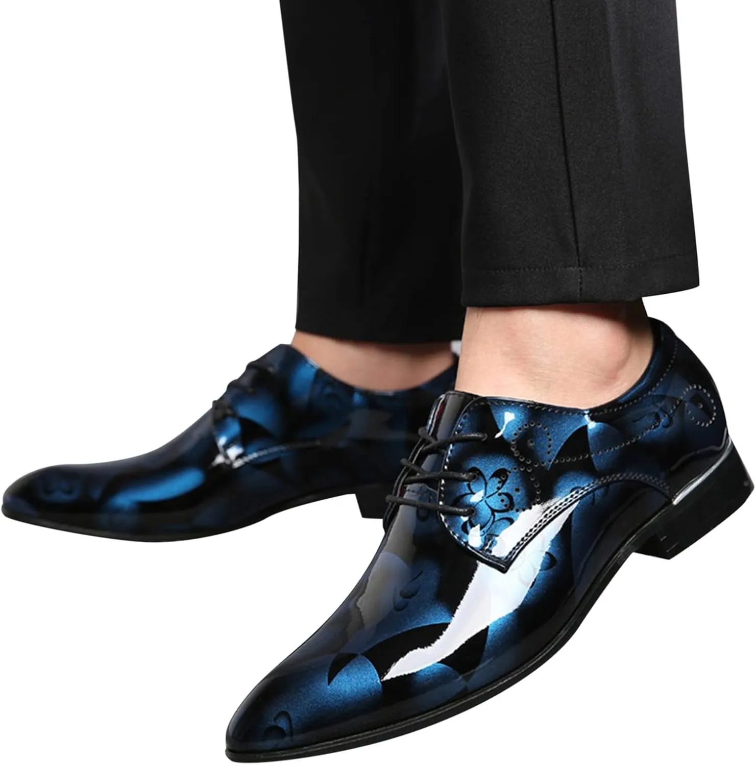 Mens Slip on Shoes Wide Leather Classical Style Shoes for Men Slip On PU Leather Low Rubber Sole Block Heel Work Leather Casual Mens Shoes Wide (Blue, 13.5)