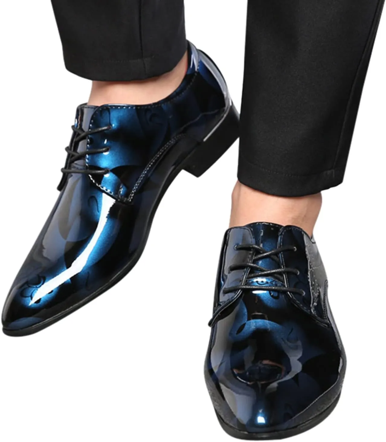 Mens Slip on Shoes Wide Leather Classical Style Shoes for Men Slip On PU Leather Low Rubber Sole Block Heel Work Leather Casual Mens Shoes Wide (Blue, 13.5)