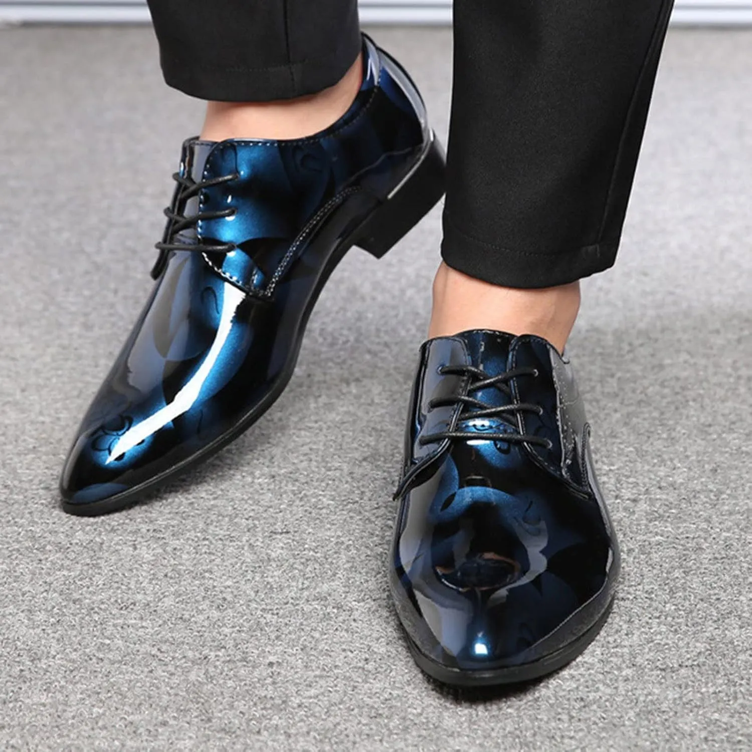 Mens Slip on Shoes Wide Leather Classical Style Shoes for Men Slip On PU Leather Low Rubber Sole Block Heel Work Leather Casual Mens Shoes Wide (Blue, 13.5)