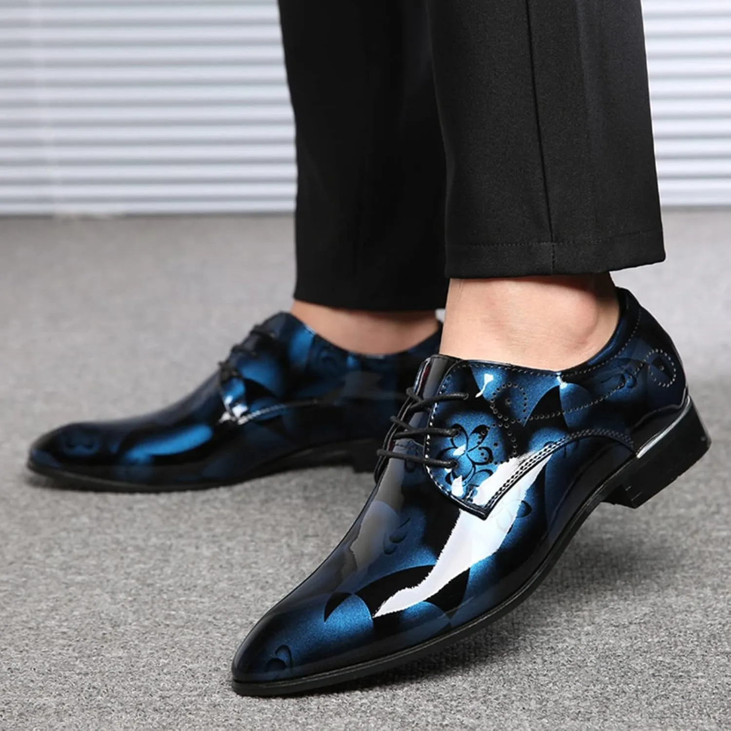 Mens Slip on Shoes Wide Leather Classical Style Shoes for Men Slip On PU Leather Low Rubber Sole Block Heel Work Leather Casual Mens Shoes Wide (Blue, 13.5)