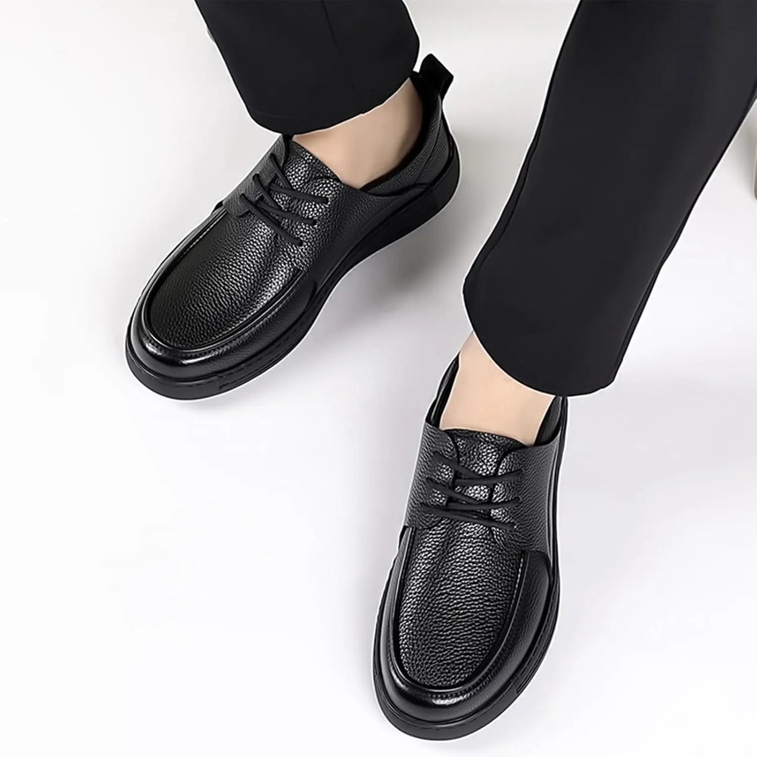 Men's Soft Leather Oxford Dress Shoes Casual Lace Up Hand Stitched Breathable Derby Shoes for Business Office Formal