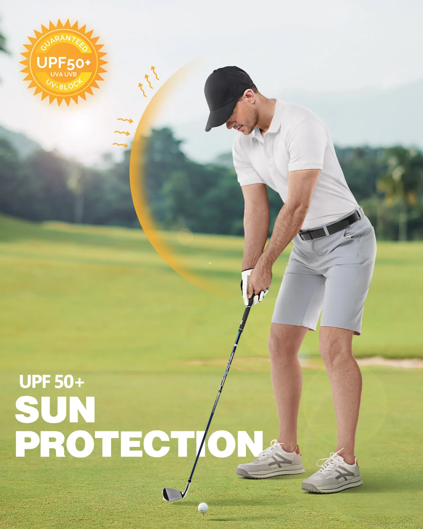 Men's UPF50  Golf Polo Short Sleeve Collared Quick Dry T-Shirt