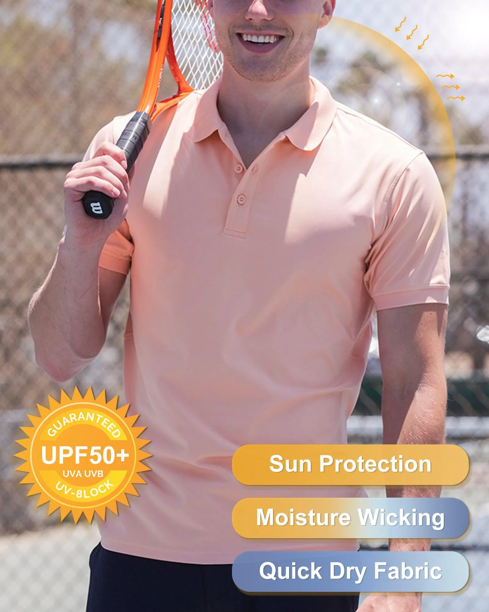 Men's UPF50  Golf Polo Short Sleeve Collared Quick Dry T-Shirt