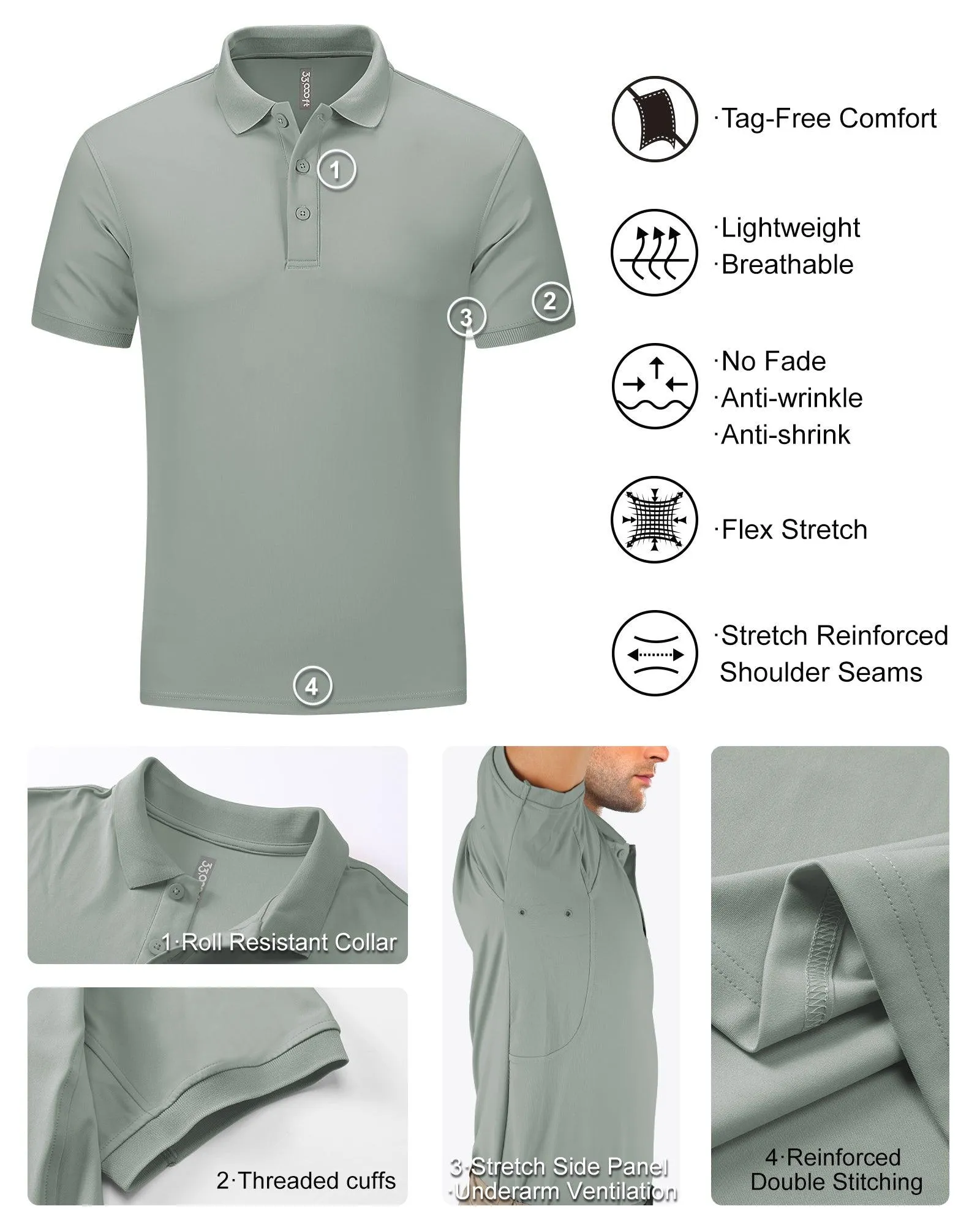 Men's UPF50  Golf Polo Short Sleeve Collared Quick Dry T-Shirt