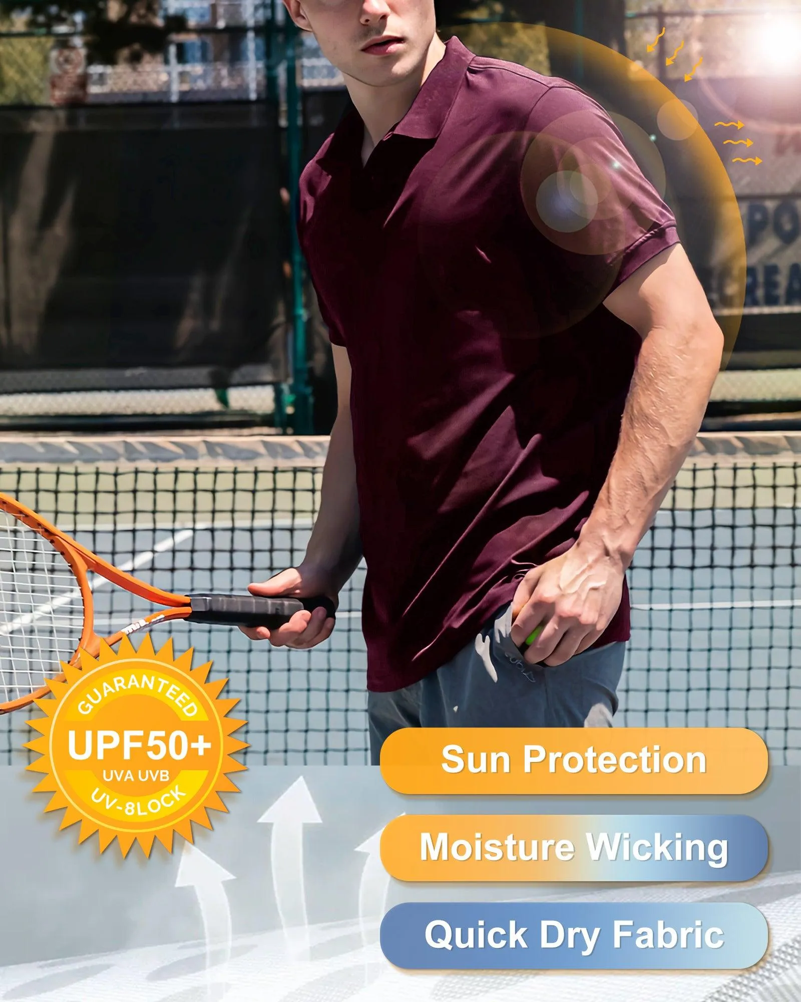 Men's UPF50  Golf Polo Short Sleeve Collared Quick Dry T-Shirt