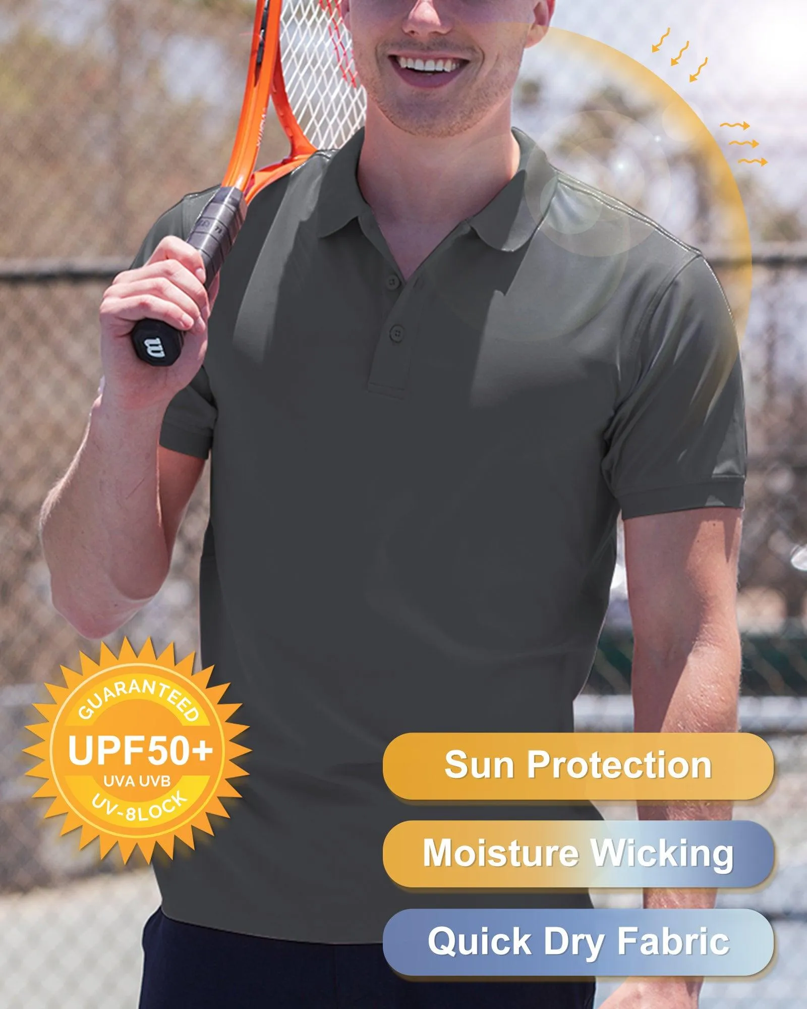 Men's UPF50  Golf Polo Short Sleeve Collared Quick Dry T-Shirt