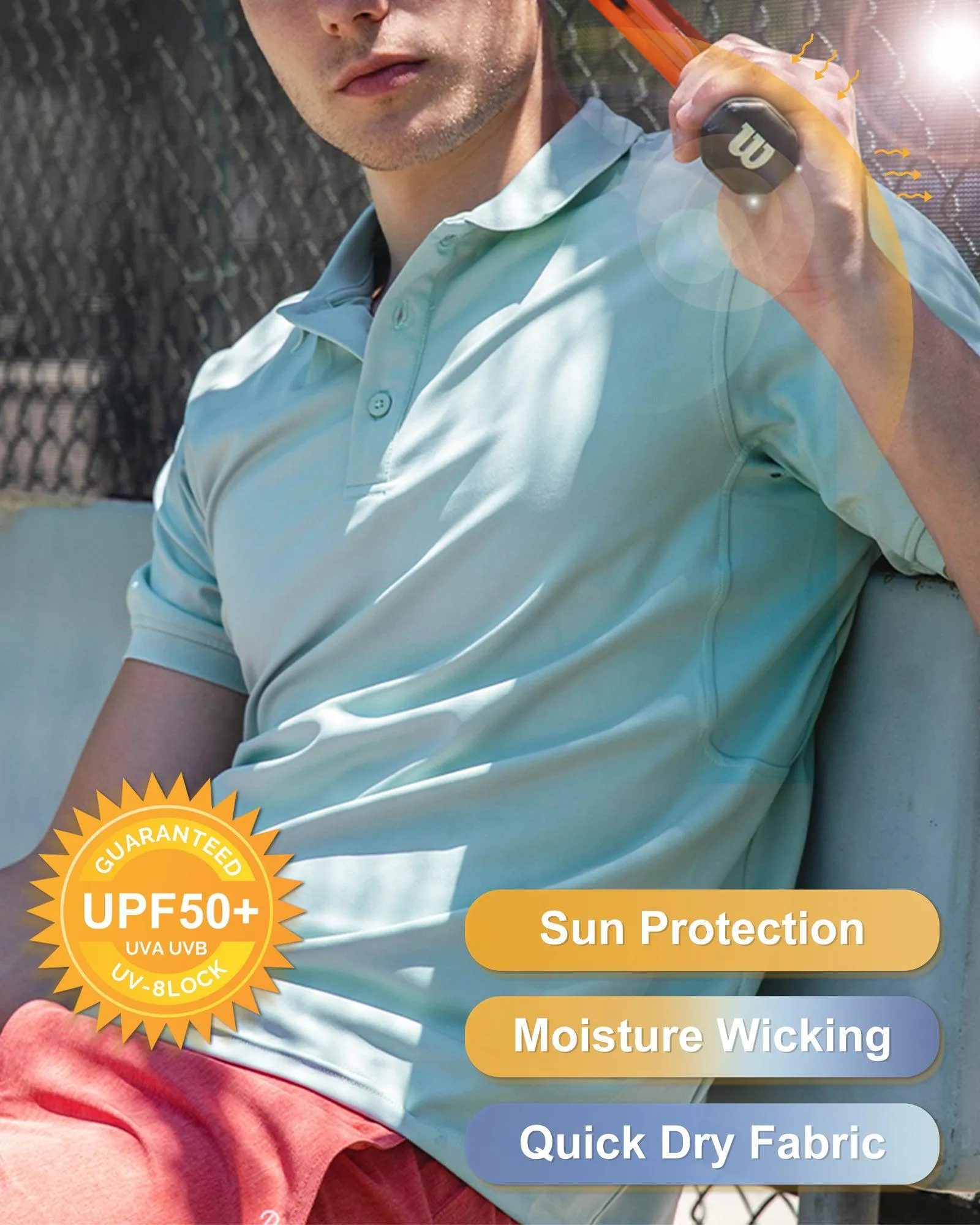 Men's UPF50  Golf Polo Short Sleeve Collared Quick Dry T-Shirt