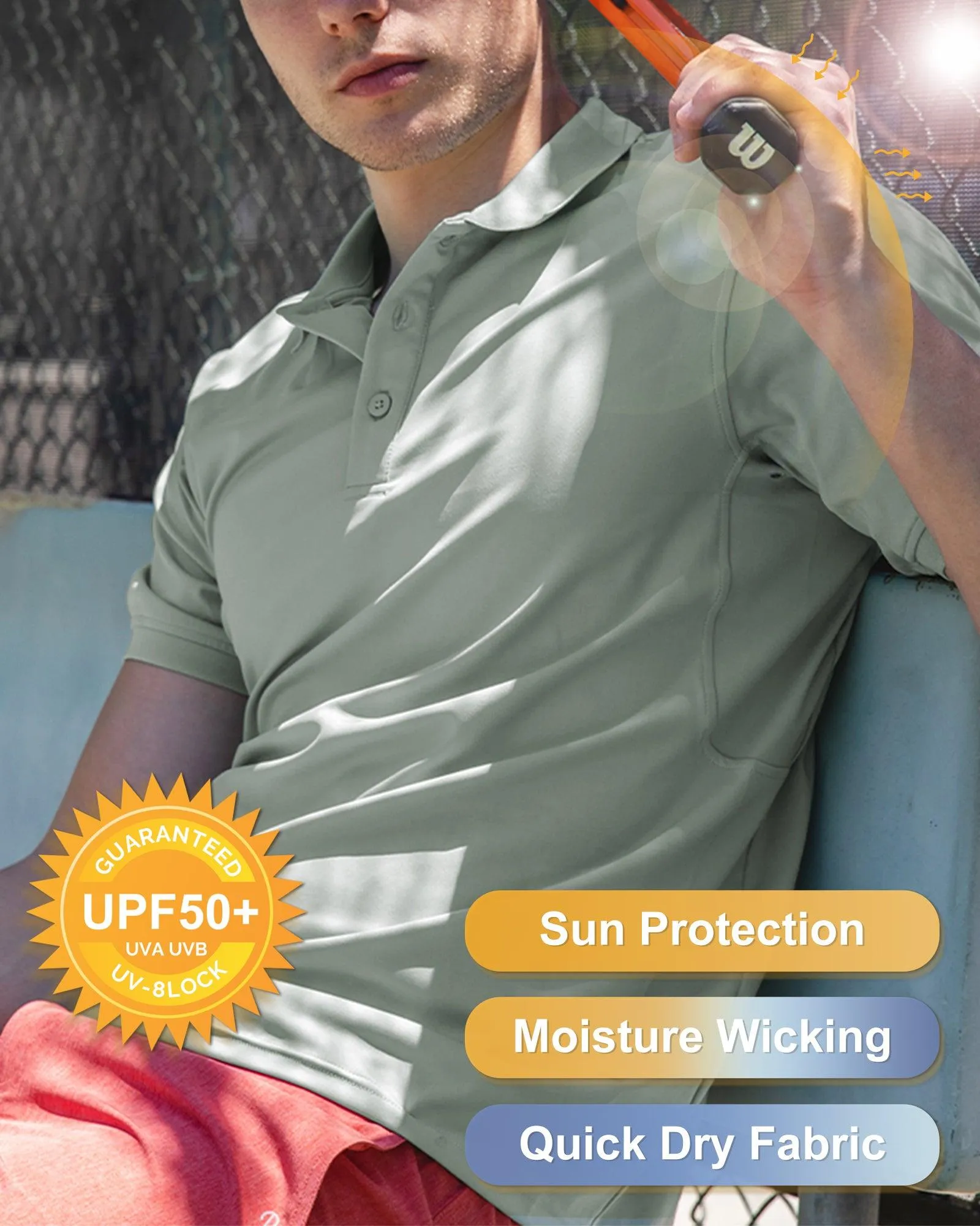 Men's UPF50  Golf Polo Short Sleeve Collared Quick Dry T-Shirt