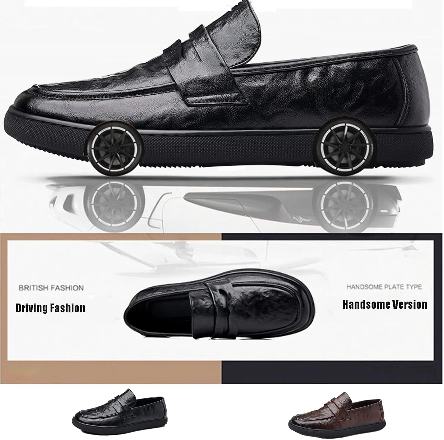 Men's Vintage Leather Flat Loafers Shoes,Casual Anti-Slip Slip-on Driving Shoes,Soft Bottom Business Comfort Leather Shoes