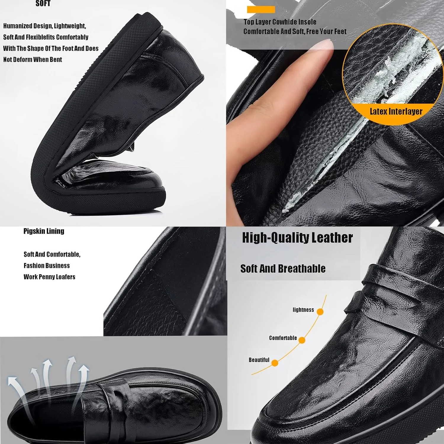 Men's Vintage Leather Flat Loafers Shoes,Casual Anti-Slip Slip-on Driving Shoes,Soft Bottom Business Comfort Leather Shoes