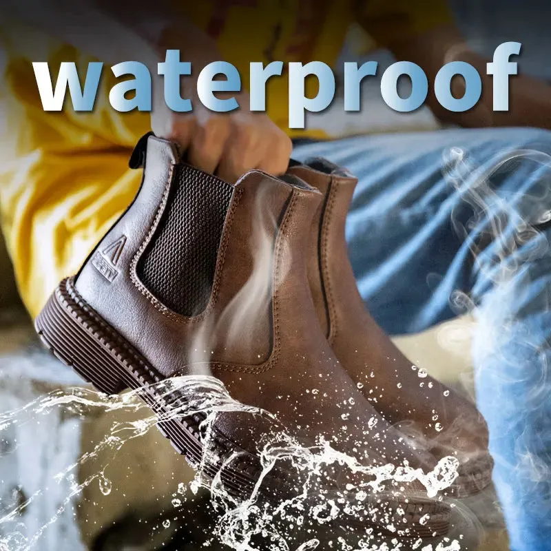 Men's Waterproof Work Boots - Leather Safety Shoes with Steel Toe, Winter-Ready & Indestructible