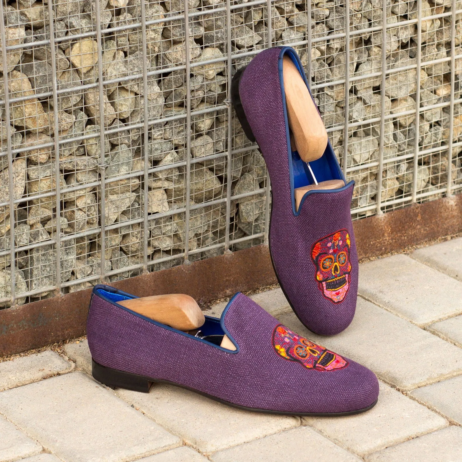 Men's Wellington Leather Slippers Wide Plus Size Violet Blue 3646