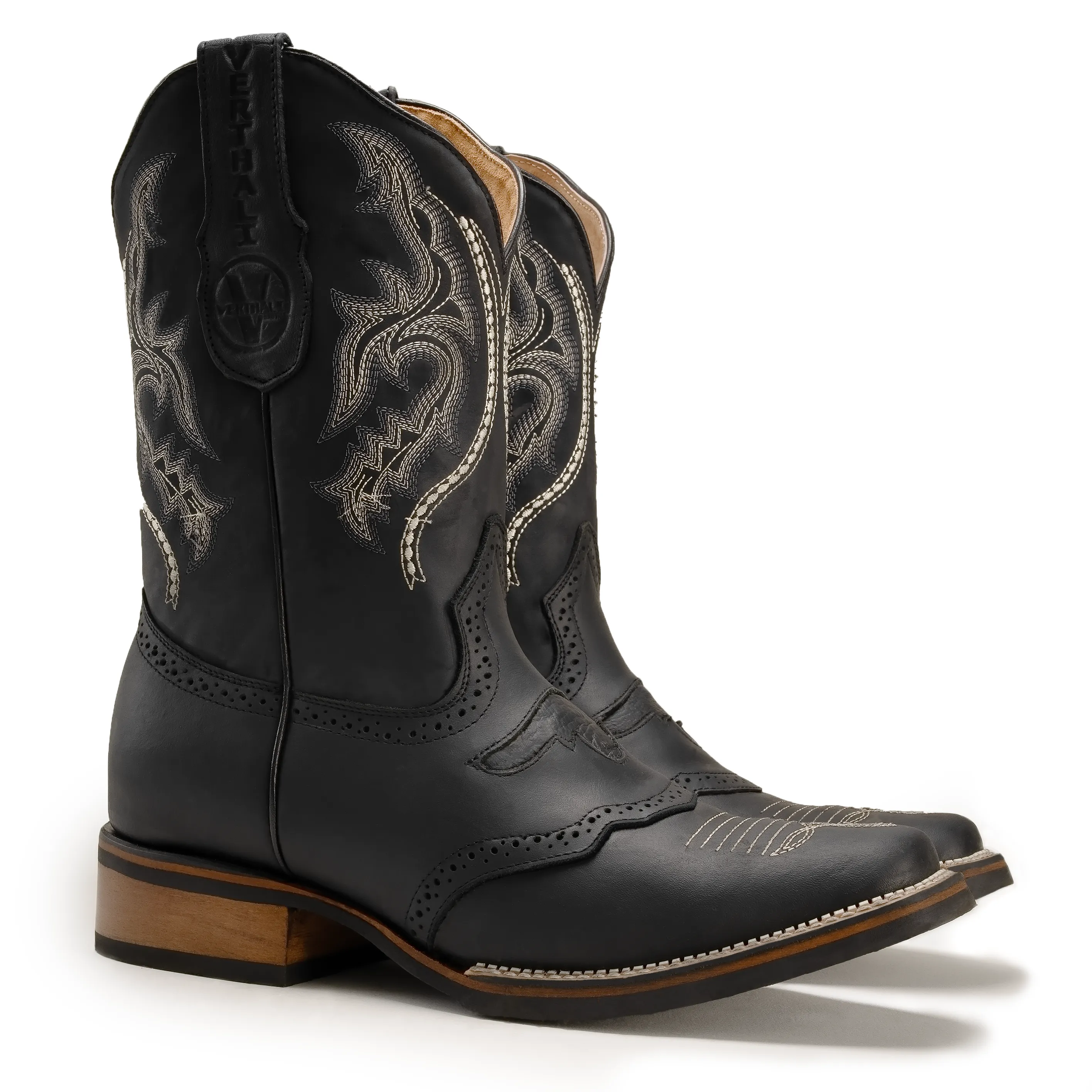 Men's Western Boots VE030 Black Torito: Square Toe Cowboy & Rodeo Boots in Genuine Leather
