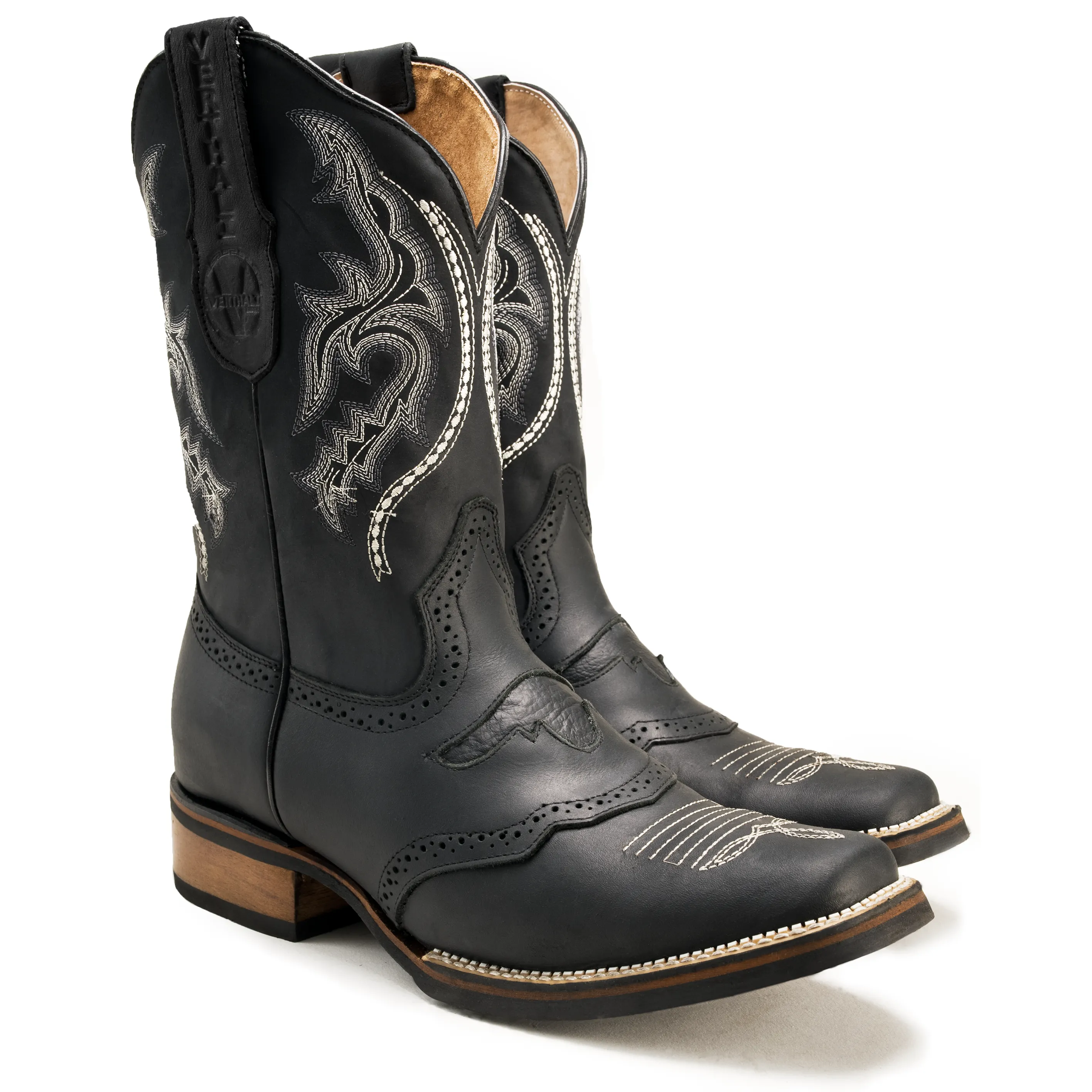 Men's Western Boots VE030 Black Torito: Square Toe Cowboy & Rodeo Boots in Genuine Leather