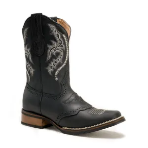 Men's Western Boots VE030 Black Torito: Square Toe Cowboy & Rodeo Boots in Genuine Leather